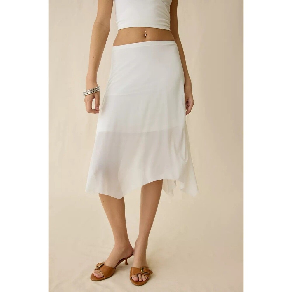 Urban Outfitters UO Never Miss Asymmetric Midi Skirt Mid-Rise White S 287132